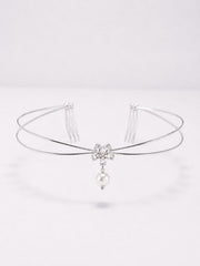 Minimal Single AD Flower with hanging Pearl Hairlet (Silver & Golden)