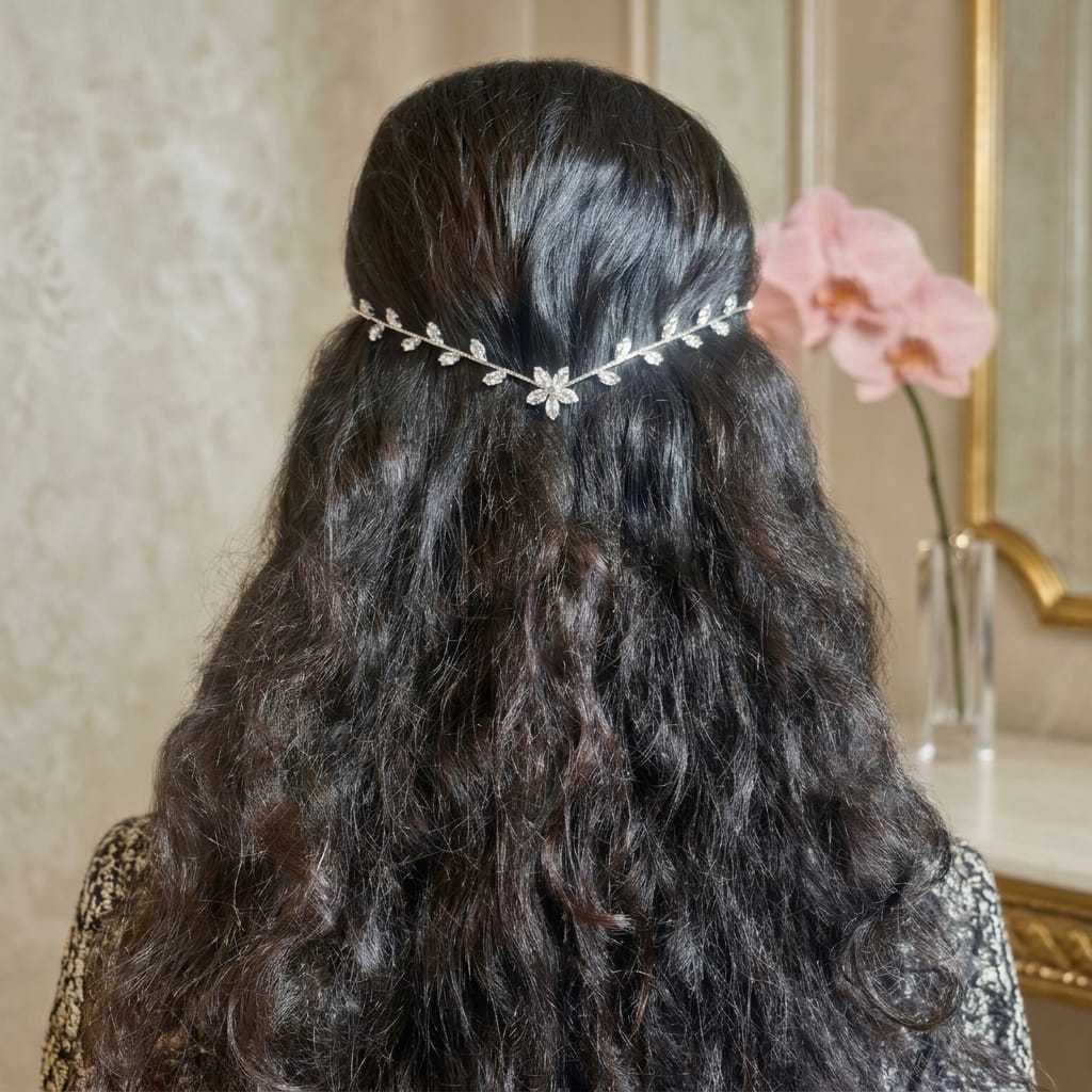 Elegant Flower n Leaves Hairlet (Silver)