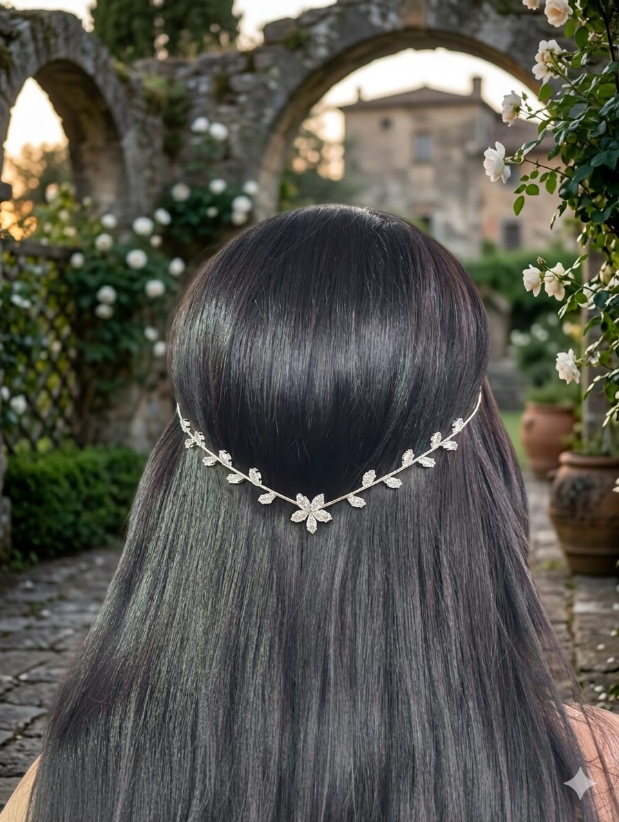 Elegant Flower n Leaves Hairlet (Silver)