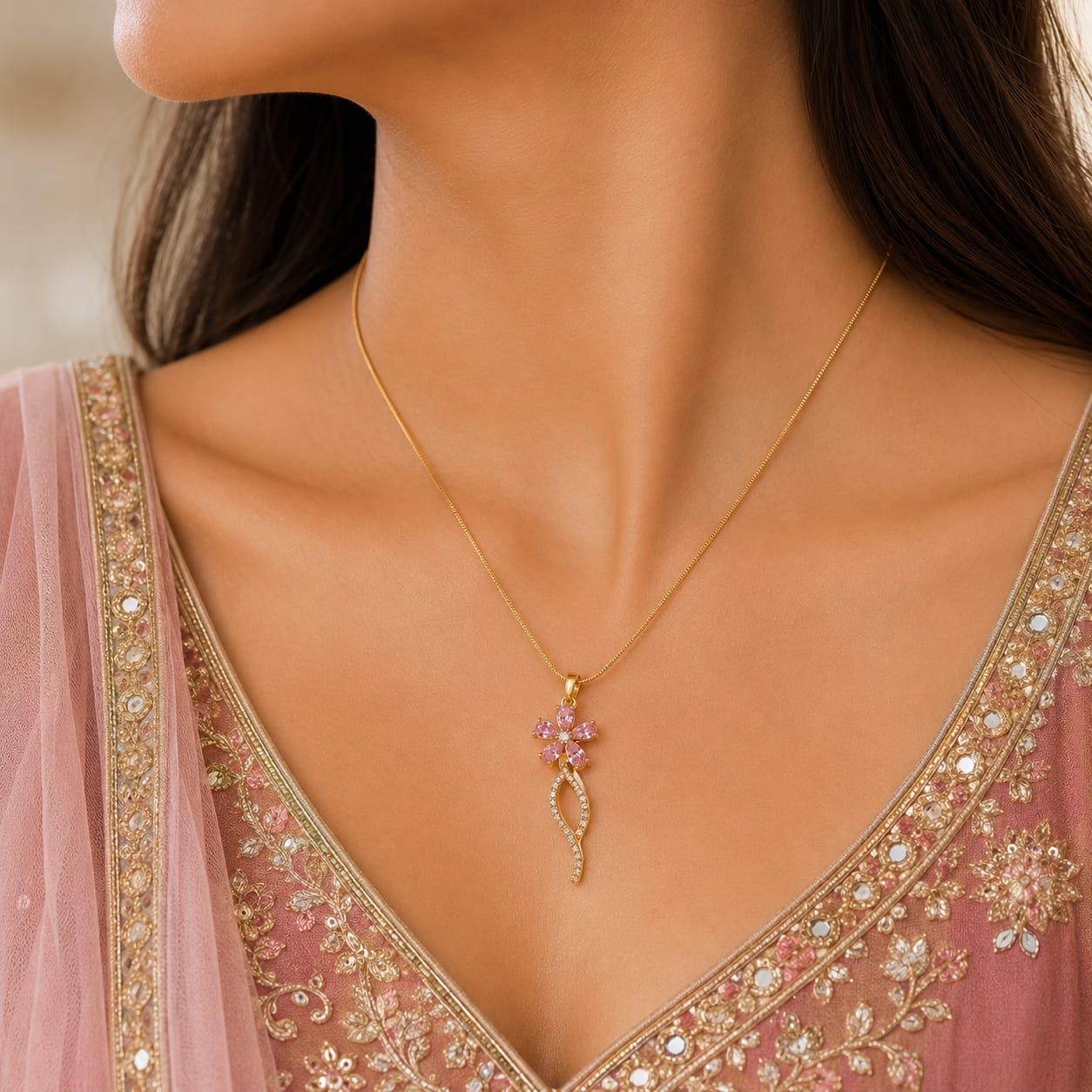 Pink Blossom Grace Pendant Necklace