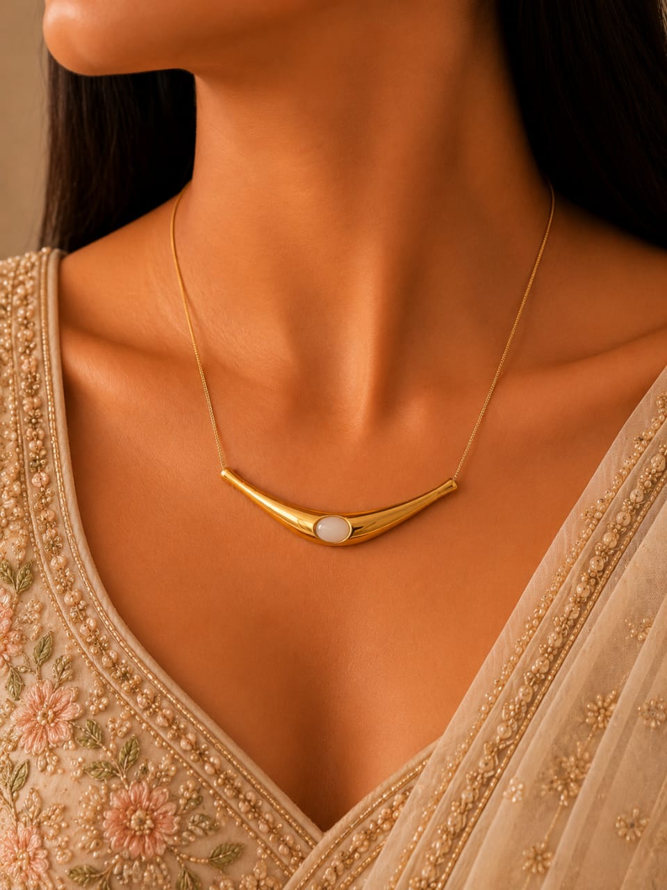 Luna Pearl Curve Necklace