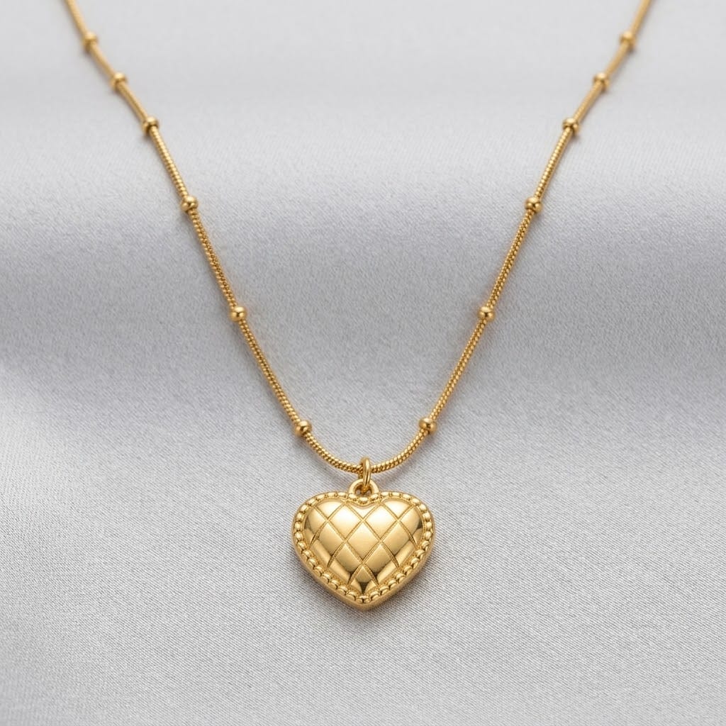 Quilted Heart Charm Necklace