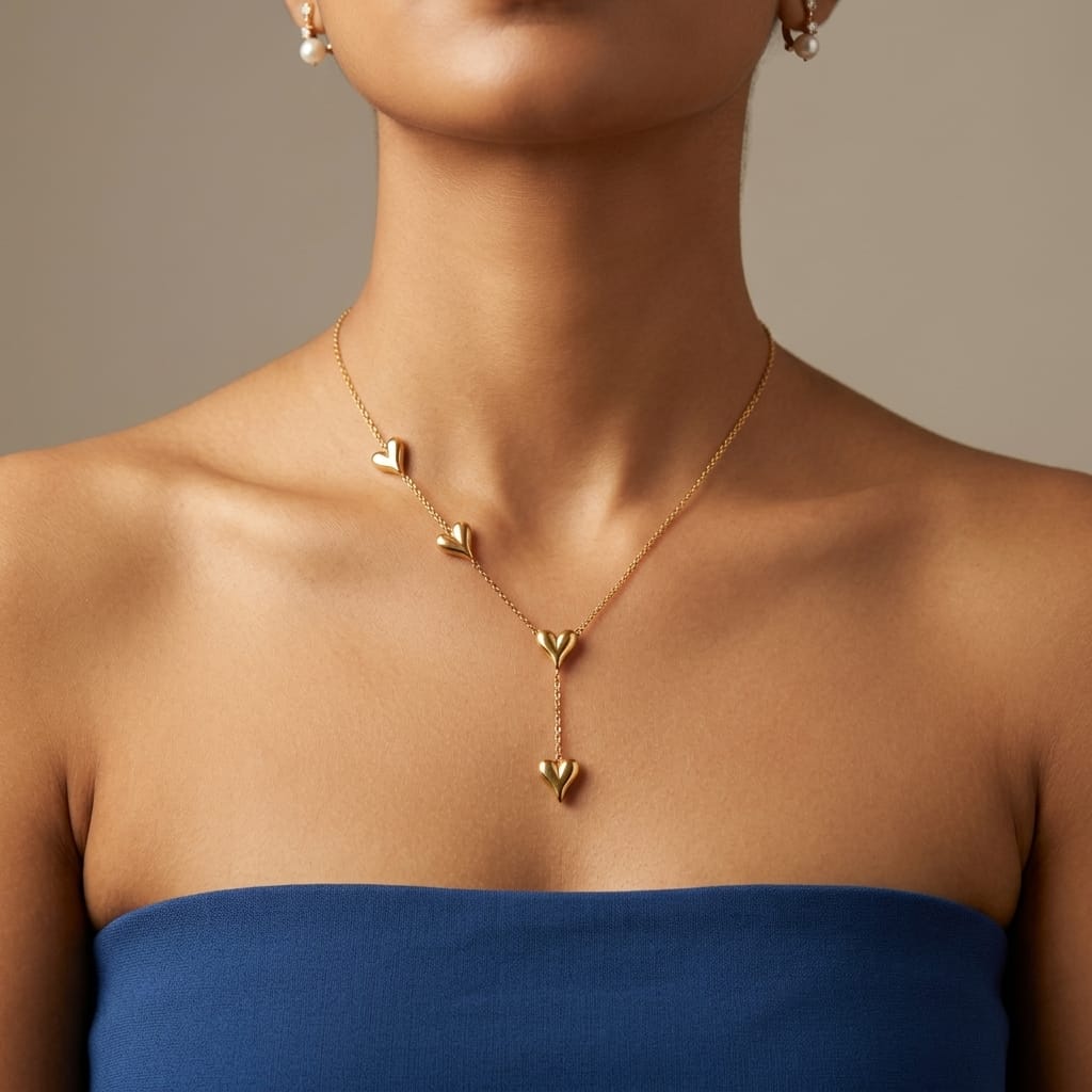 Multi Heart Lariat Gold Necklace for Women