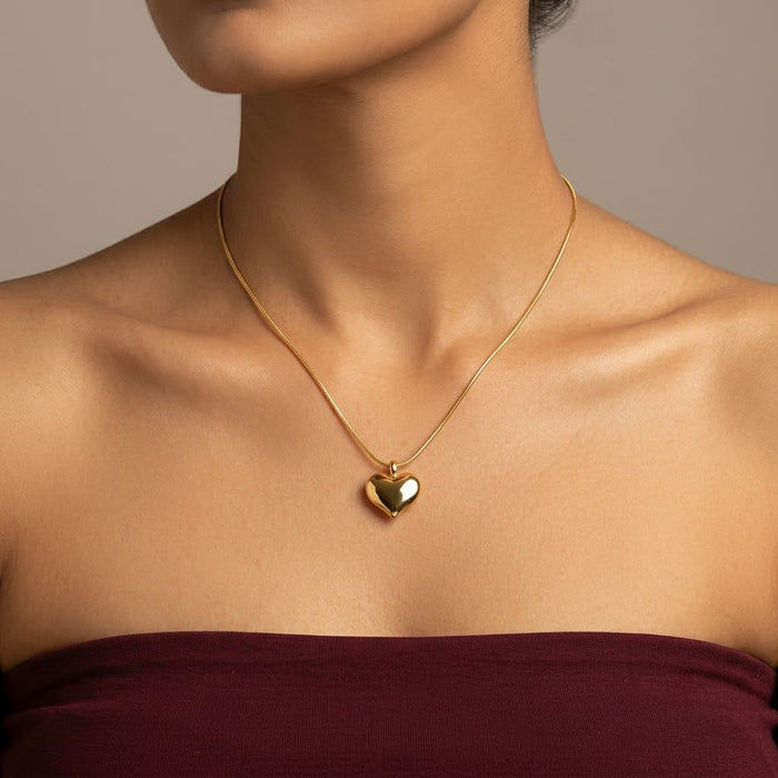 Luna Puffed Heart Pendant Necklace