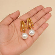 Triple Gold Hoop Pearl Drop Earrings