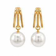 Triple Gold Hoop Pearl Drop Earrings