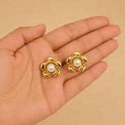 Gold Flower Pearl Stud Earrings