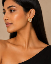 Gold Flower Pearl Stud Earrings