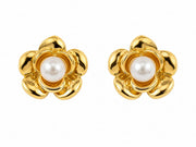 Gold Flower Pearl Stud Earrings
