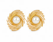 Gold Swirl Pearl Stud Earrings