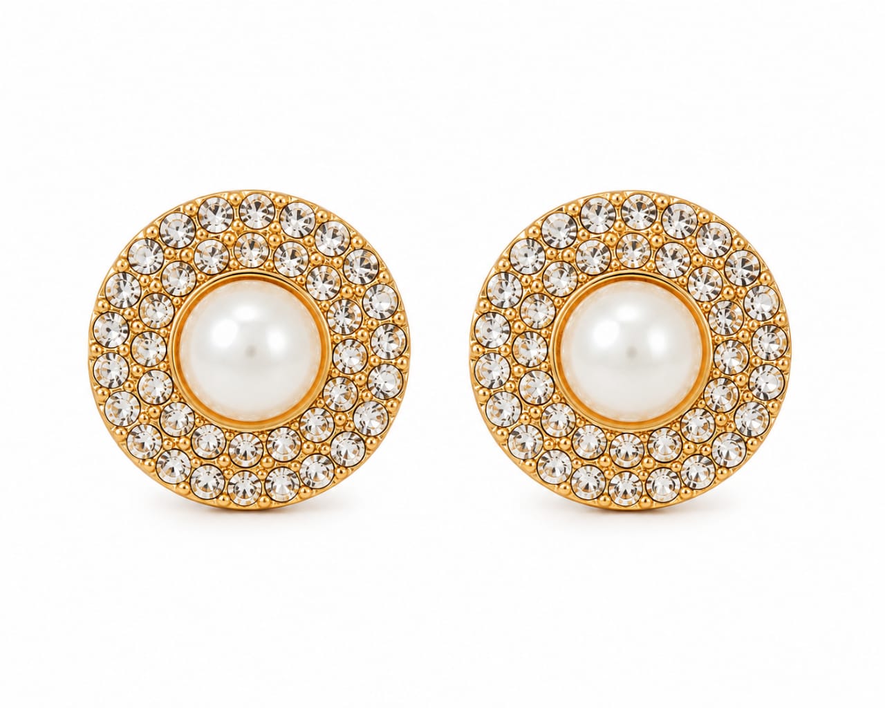Crystal Halo Pearl Stud Earrings
