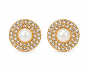 Crystal Halo Pearl Stud Earrings