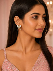 White Bow Crystal Earrings