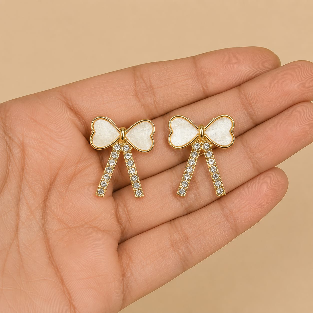 White Bow Crystal Earrings