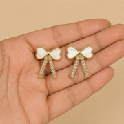 White Bow Crystal Earrings