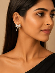 White Bow Crystal Earrings