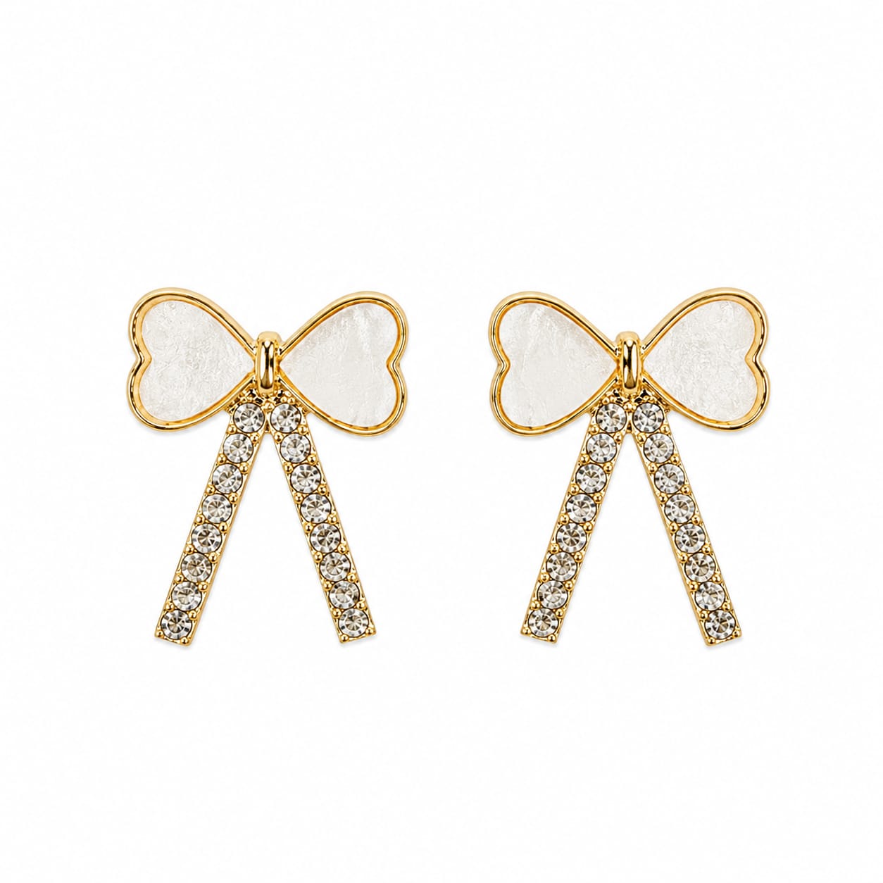 White Bow Crystal Earrings