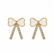 White Bow Crystal Earrings