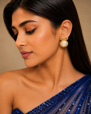 Crystal Bow Pearl Halo Stud Earrings