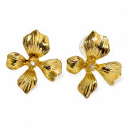 Sculpted Gold Flower Stud Earrings