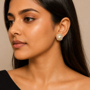 Square Pearl Crystal Stud Earrings