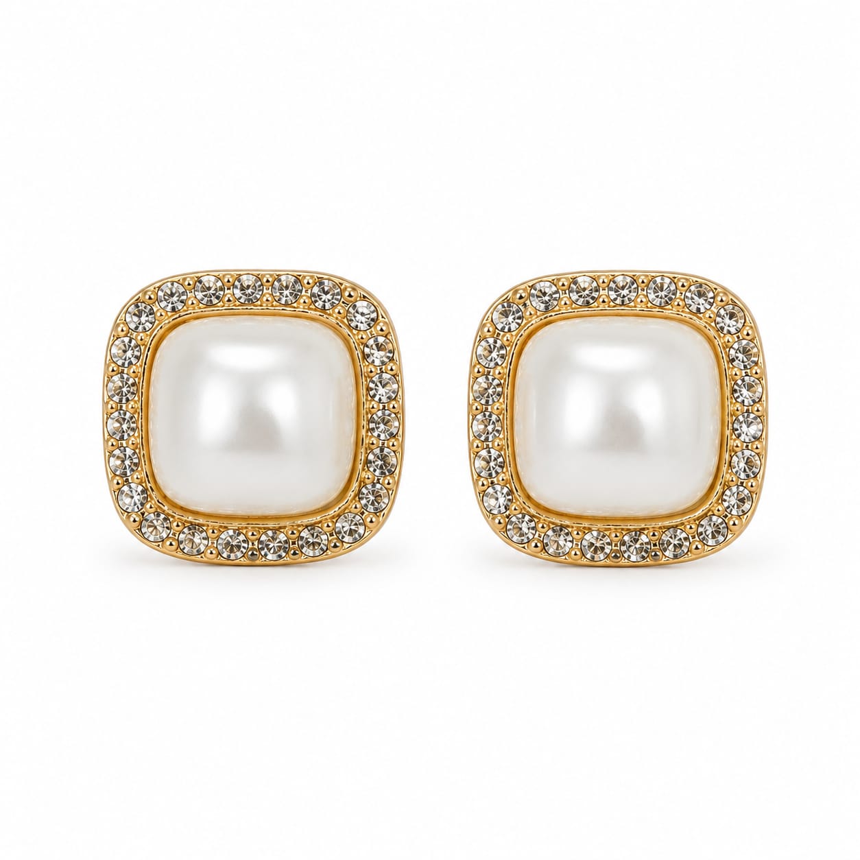 Square Pearl Crystal Stud Earrings