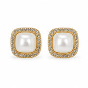 Square Pearl Crystal Stud Earrings