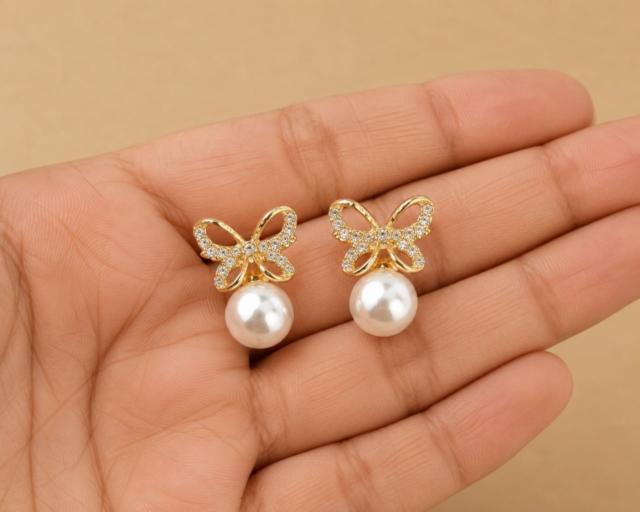 Crystal Butterfly Pearl Drop Earrings