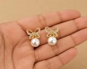 Crystal Butterfly Pearl Drop Earrings
