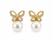 Crystal Butterfly Pearl Drop Earrings
