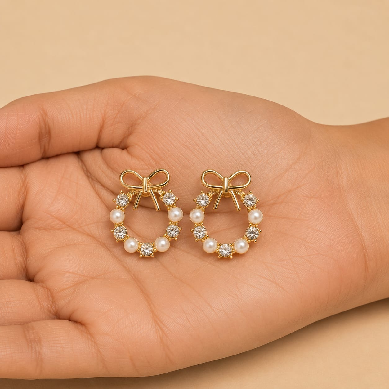 Pearl Bow Wreath Stud Earrings