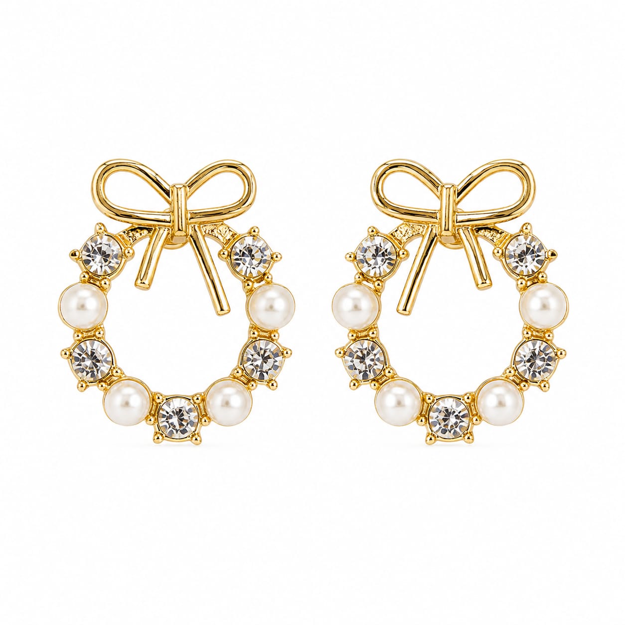 Pearl Bow Wreath Stud Earrings