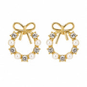 Pearl Bow Wreath Stud Earrings