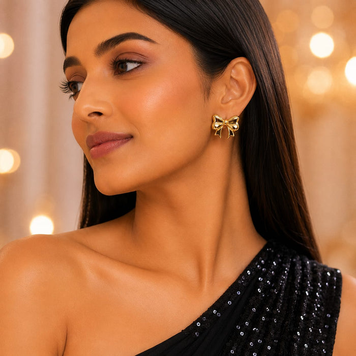 Gold Bow Stud Earrings