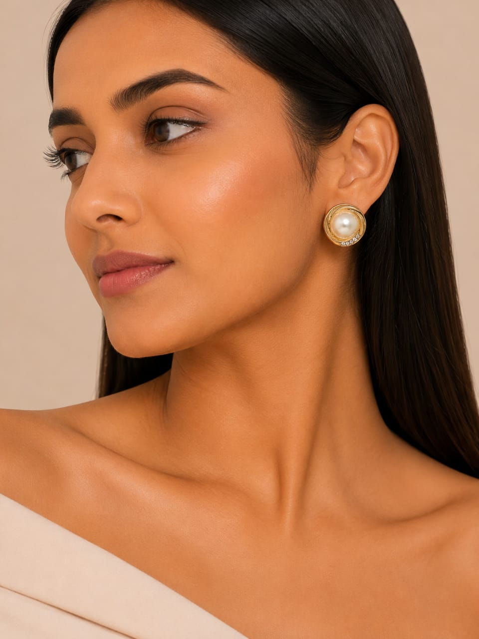 Pearl Round Stud Earrings