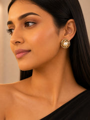 Gold Pearl Swirl Stud Earrings