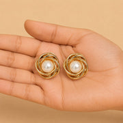 Gold Pearl Swirl Stud Earrings