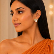 Crystal Bow Pearl Stud Earrings