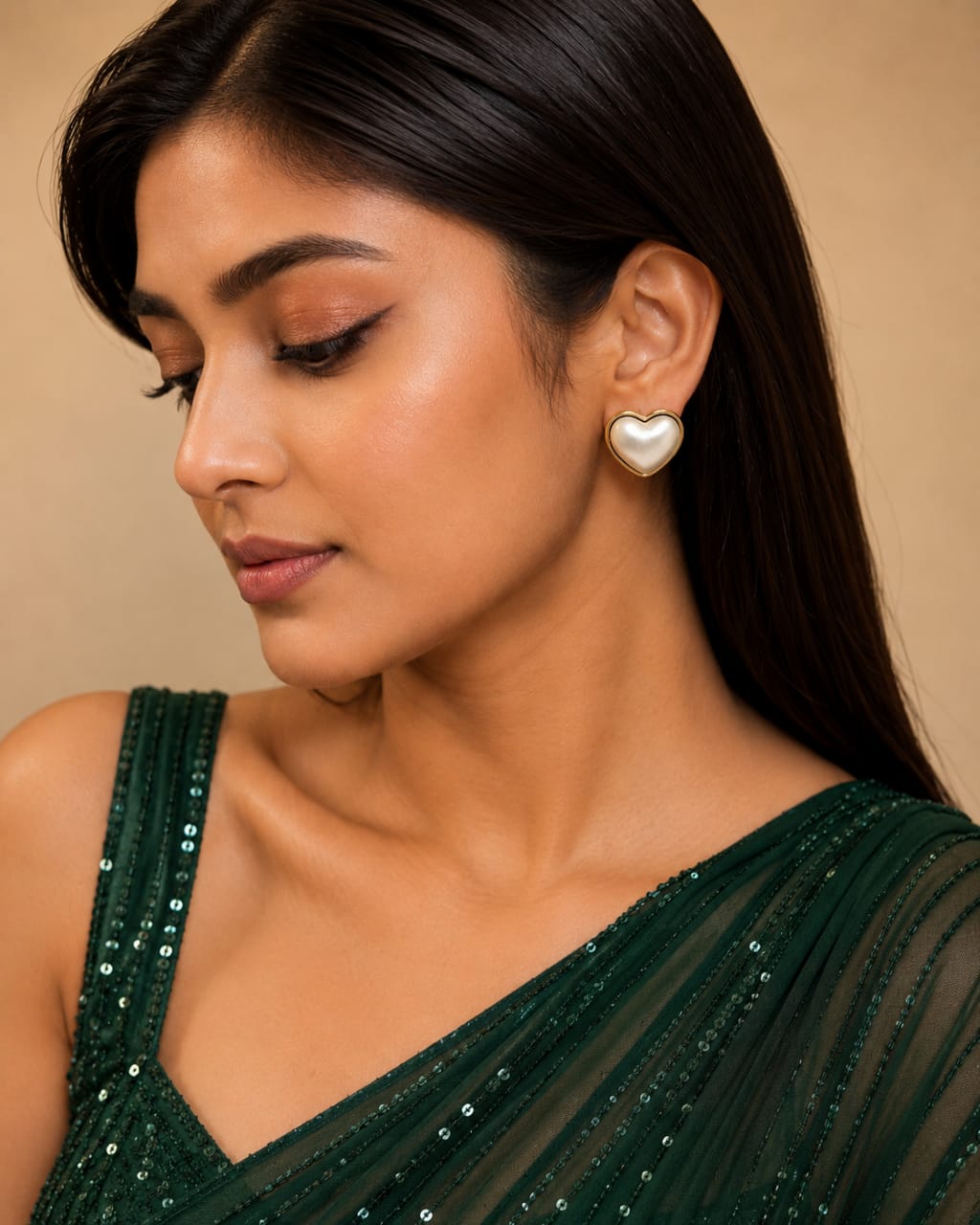 Pearl Heart Stud Earrings