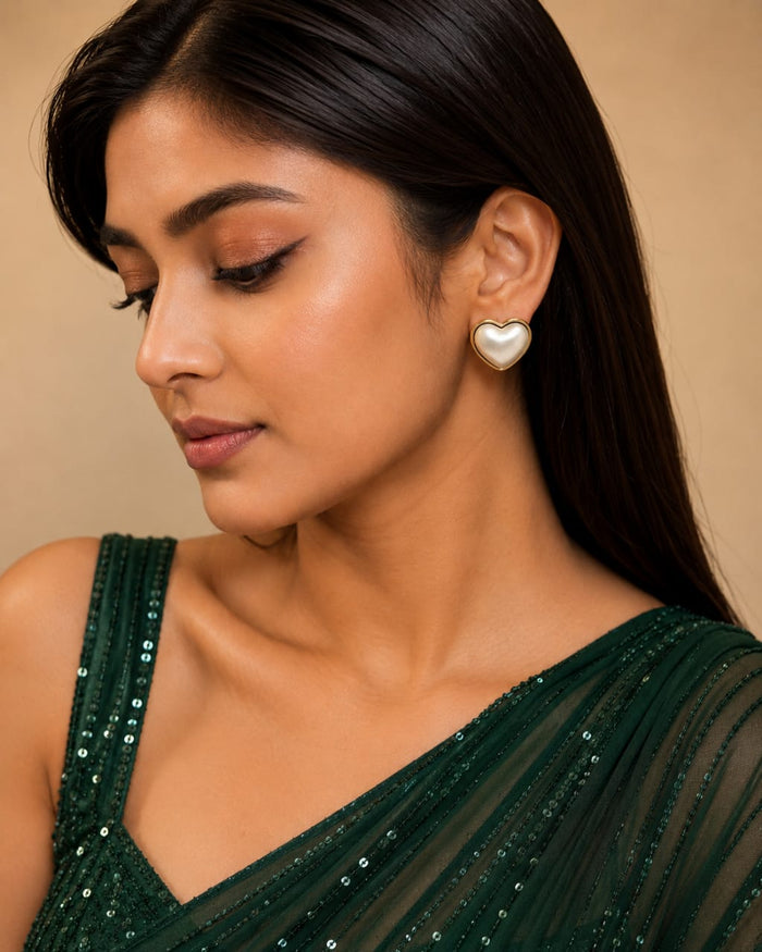 Pearl Heart Stud Earrings