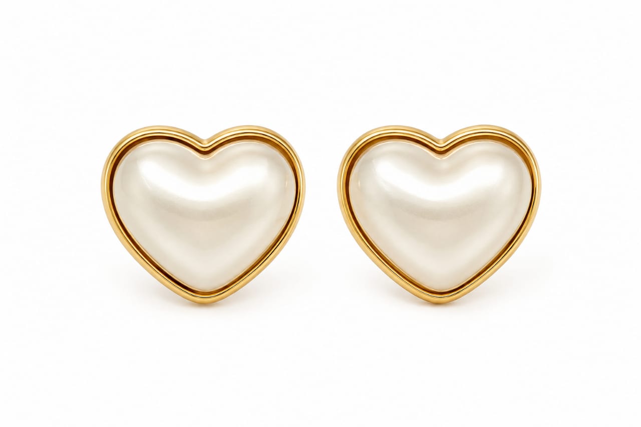 Pearl Heart Stud Earrings