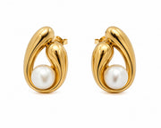 Gold Pearl Loop Stud Earrings