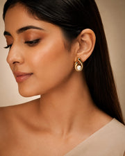Gold Pearl Loop Stud Earrings