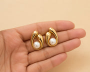 Gold Pearl Loop Stud Earrings