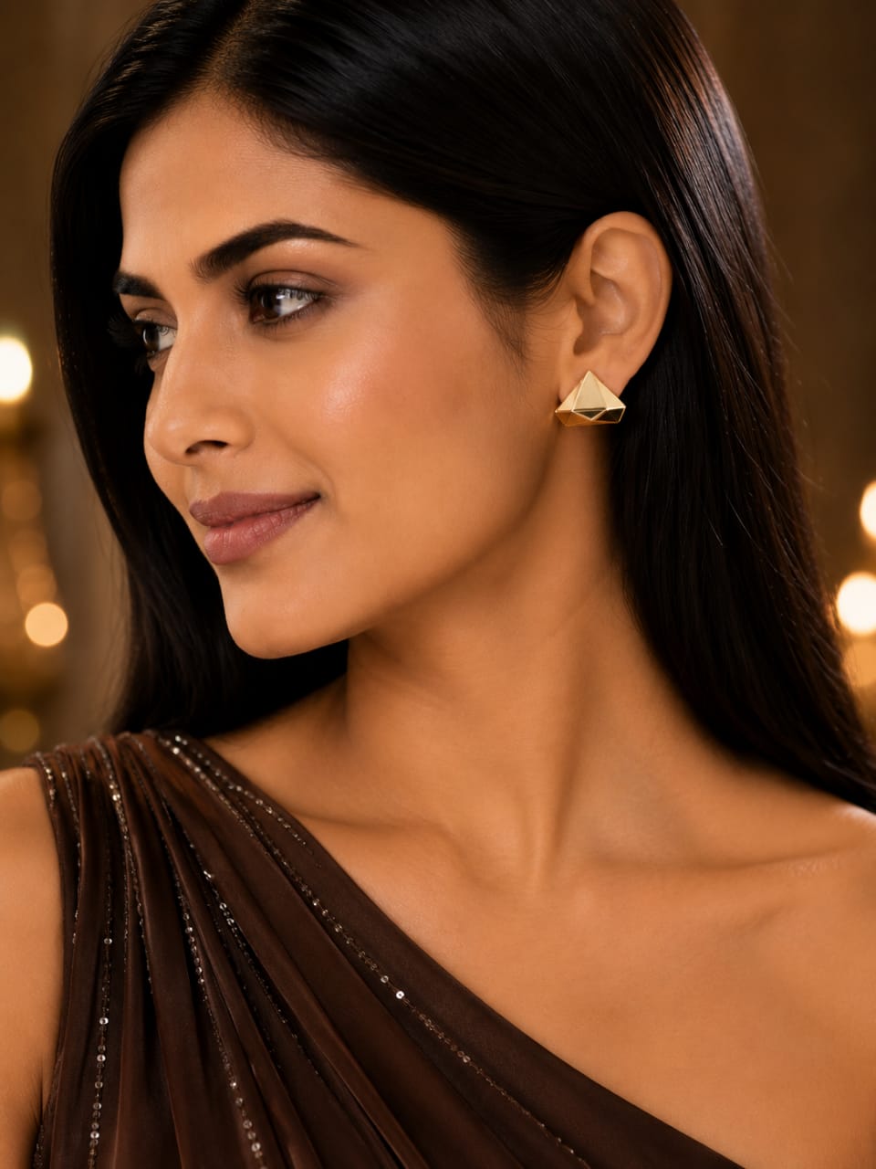 Gold Pyramid Stud Earrings