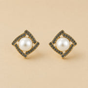 Pearl Geometric Crystal Stud Earrings