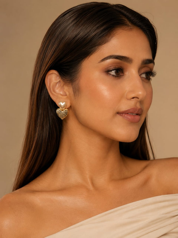 Pearl Heart Drop Earrings