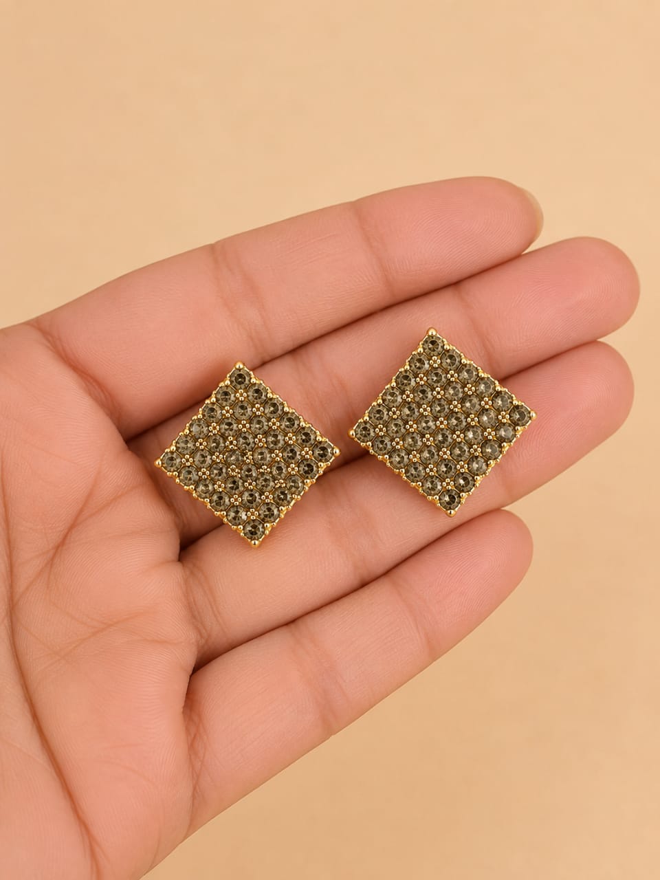 Square Crystal Statement Stud Earrings