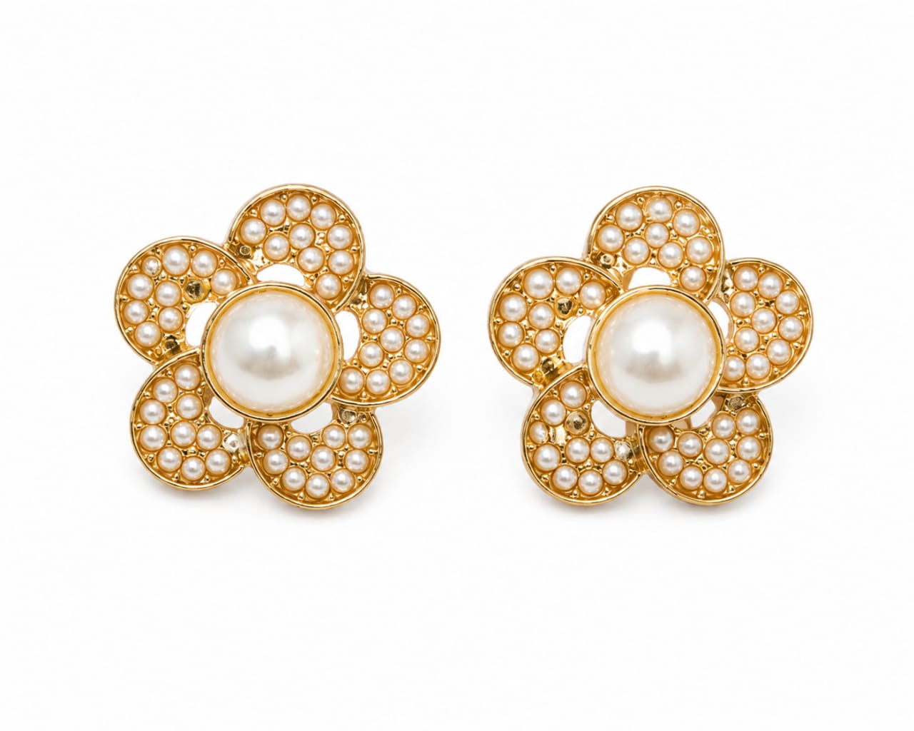 Pearl Petal Flower Stud Earrings