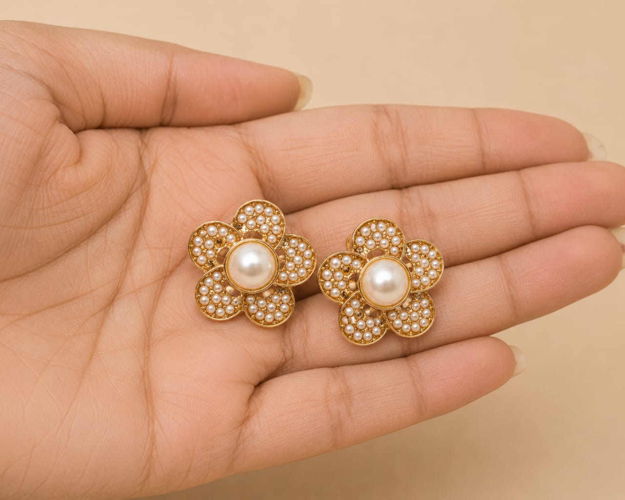 Pearl Petal Flower Stud Earrings